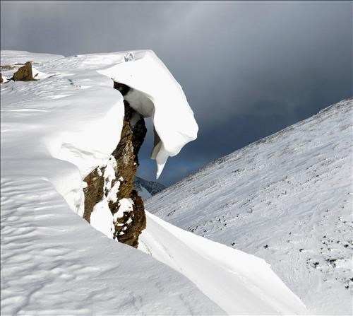The cornices on this ridge are truly amazing. Photo Credit to Richard.
