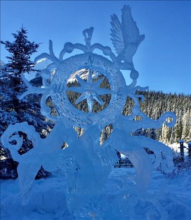 Ice sculpture at Lake Louise Chateau