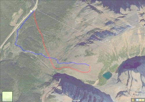 satellite view: uptrack in red, down in blue 
