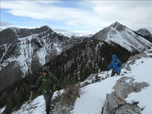 Chip and Bruce traversing back along the ridge