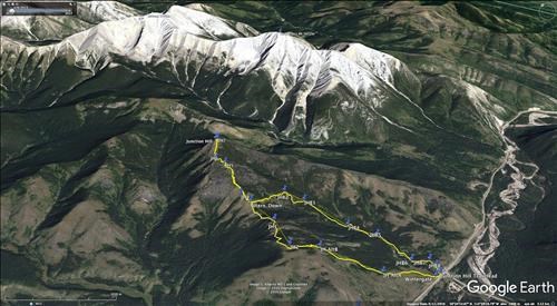 Satellite Image Junction Hill route and the Highwood Range behind.
