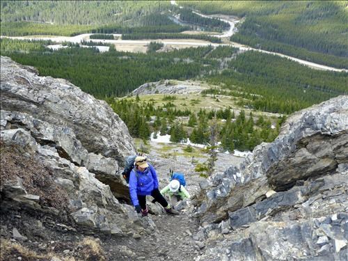Janice and Zora make their way up the scrambly section.