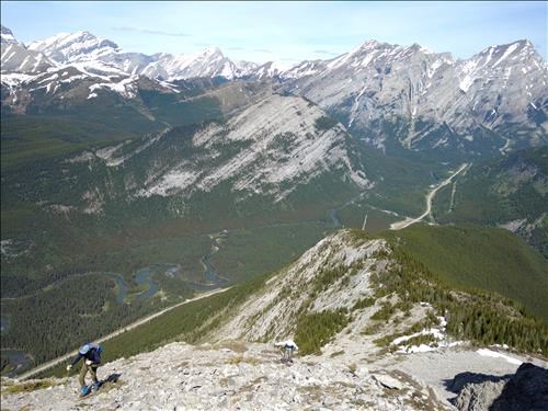 Manfred heading up towards the headwall, Opal Ridge North
