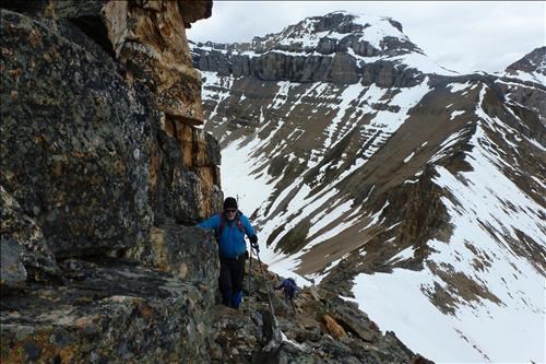 Kevin and Nardi negotiating the high tower along the ridge