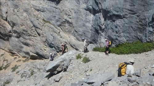 Descending below cliffs