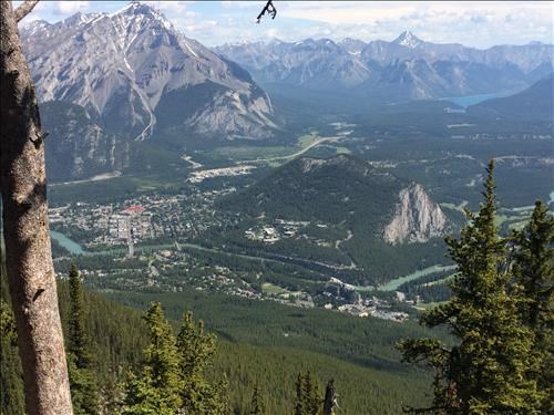 View of Cascade Mtn, Town of Banff and Lake Minewanka from Sulfur Mtn Ridge