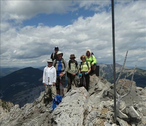 Six ramblers on the first summit.