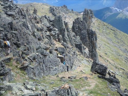 Negotiating cliff band in the rock garden