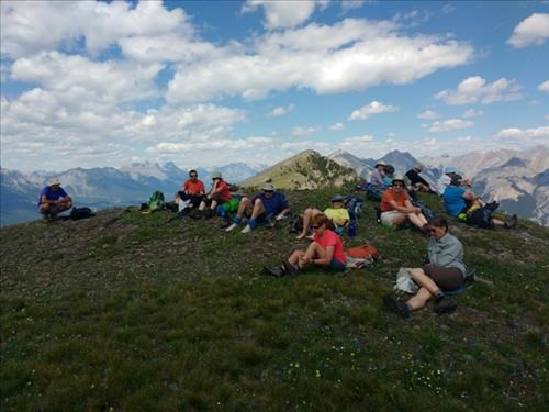 Ramblers on the first peak of Pigeon Mountain. Second peak behind. Our destination after lunch break.