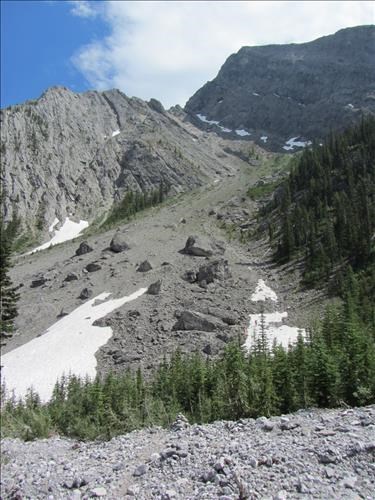 the steep slope up the headwall to Old Goat Glacier