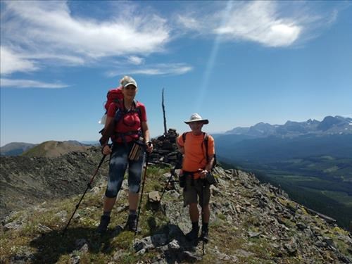 Cristina and Carl on the lower summit. Higher summit behind.