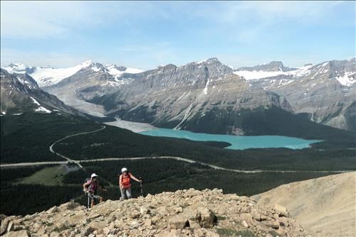 Katrin and Janice with Peyto Lake in the background.