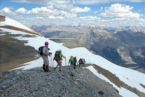 Chip takes a look back as we head down to the false summit from the main summit.