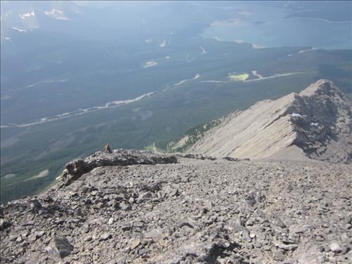 View down the ridge from the scree "grunt" to the summit