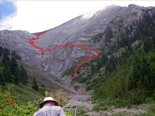 Think this shows (very, very roughly) our descent route on Mt Engadine