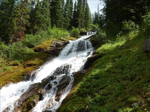 Lots of water cascading down the slope