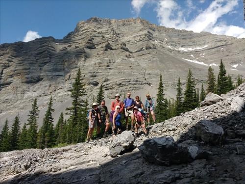 Ramblers with Mount Chester behind.