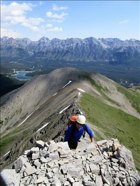 Ross scrambling on the East ridge of the North Peak Mount Indefatigable