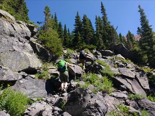 Rocky part of the trail to Avion Ridge. No scrambling required.