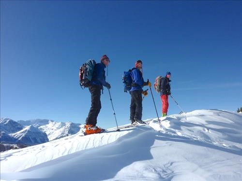 Manfred, Gerald, Norman on summit. Gorgeous sunny views in all directions.