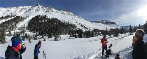 1st break after finally reaching the sunshine. Lots of previous slide activity on ridge in background.