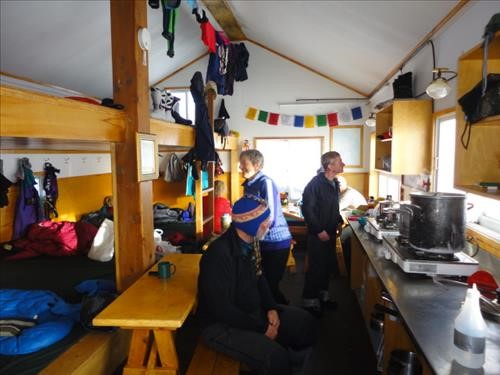 Balfour hut interior: John, Jeannine, Clifton