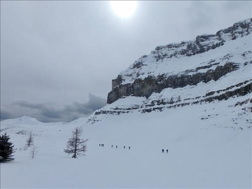 Ramblers crossing Redoubt Lake