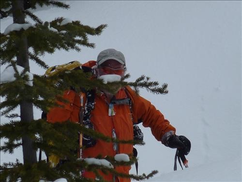 Stan witching for water. He took a plunge into a deep pit into a creek in poor visibility