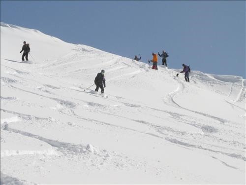 Enjoying the powder below Robertson Col: French-Haig-Robertson traverse.