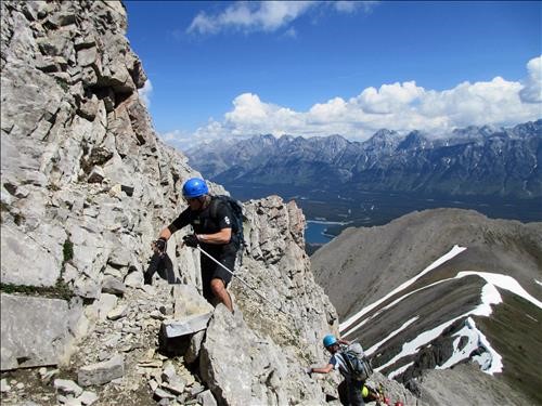 Scrambling up the gully on the North Peak of Mount Indefatigable