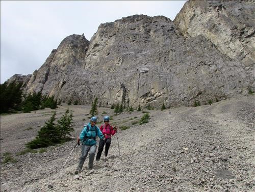 Barb and Sonja descending the scree