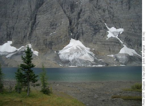 Floe Lake from warden's cabin in light rain