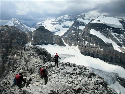 Traversing back along the summit ridge