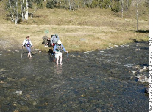 Dorothy-Ann and Darlene crossing Dyson Creek