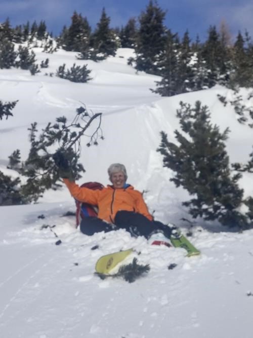 It was a little hard to see the dips and dives, and this last one caught Carol by surprise. Doing a little tree pruning at the same time.