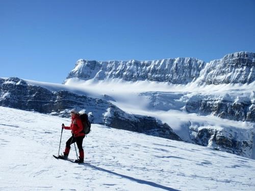 Christine traversing the upper bench