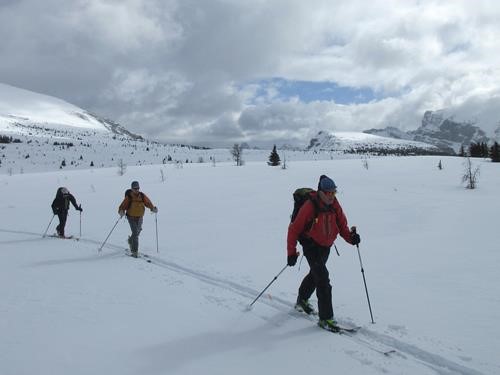 Traversing across the meadows to the base of the ridge