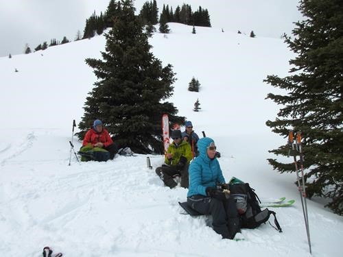 Lunch in the trees at the base of the ridge