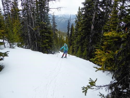 Christine G makes her way up as the trees begin to thin out.