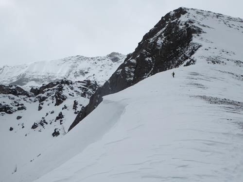 Descending the ridge, our turnaround was just below the summit block.