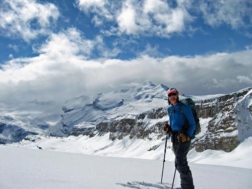 Ulli with Mount Balfour - good view of the route to Balfour high col.