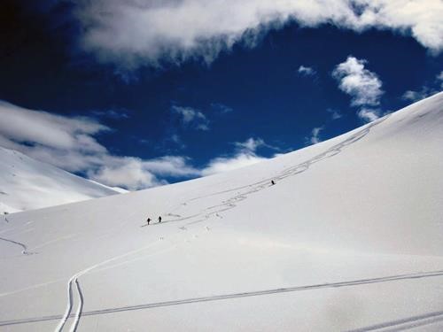 Enjoying untracked mid-April powder on Little Crowfoot