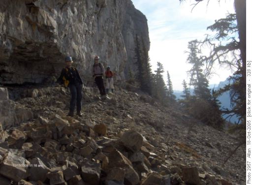 Traversing under upper rock band