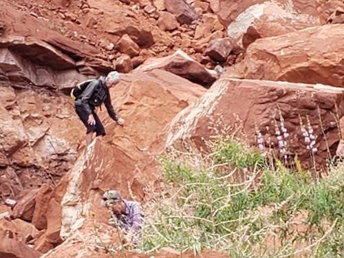 Scrambling on the boulders at the head of Hell Hole Canyon