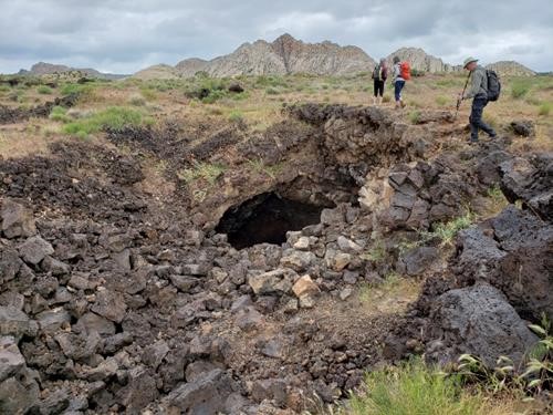 Hiking by a lava tube
