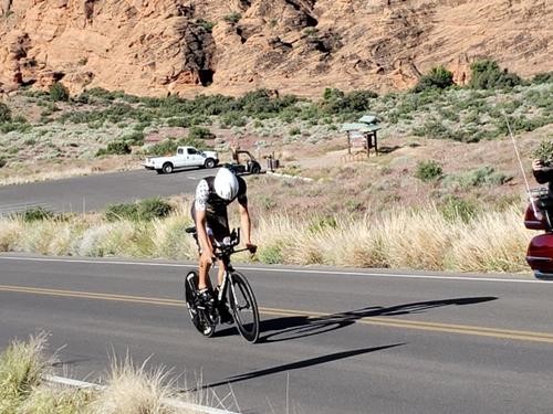 First Iron Man triathlon cyclist passes Snow Canyon campground