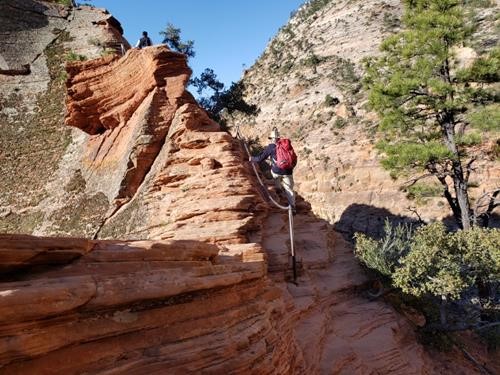 Starting up the chains to Angel's Landing