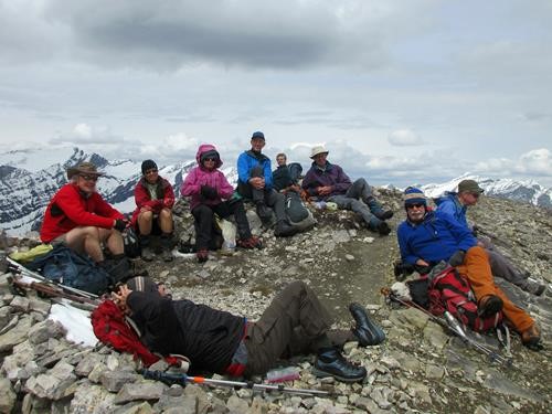 Ramblers enjoying lunch on the summit of Opal