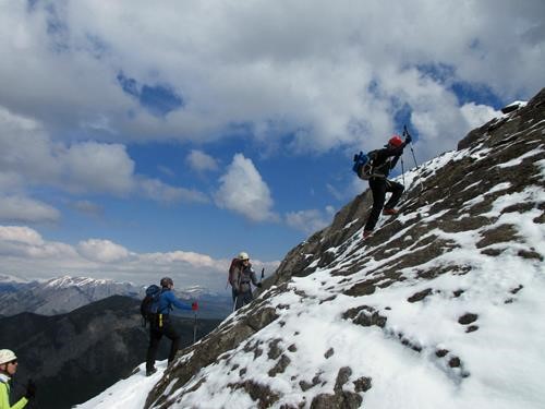 Michael, Vi and Bruce starting up the summit block of Baldy