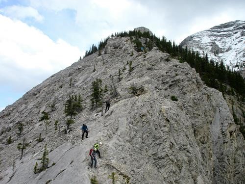 Descending the scramble route on the ridge
